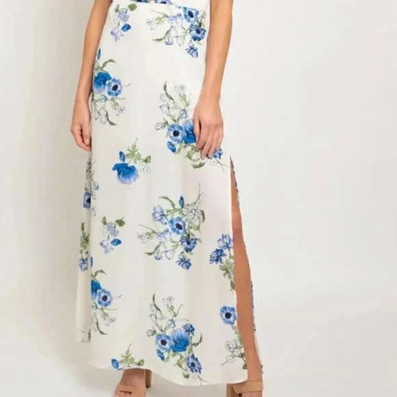 blue floral side slit Maxi Dress - Picture 5 of 6